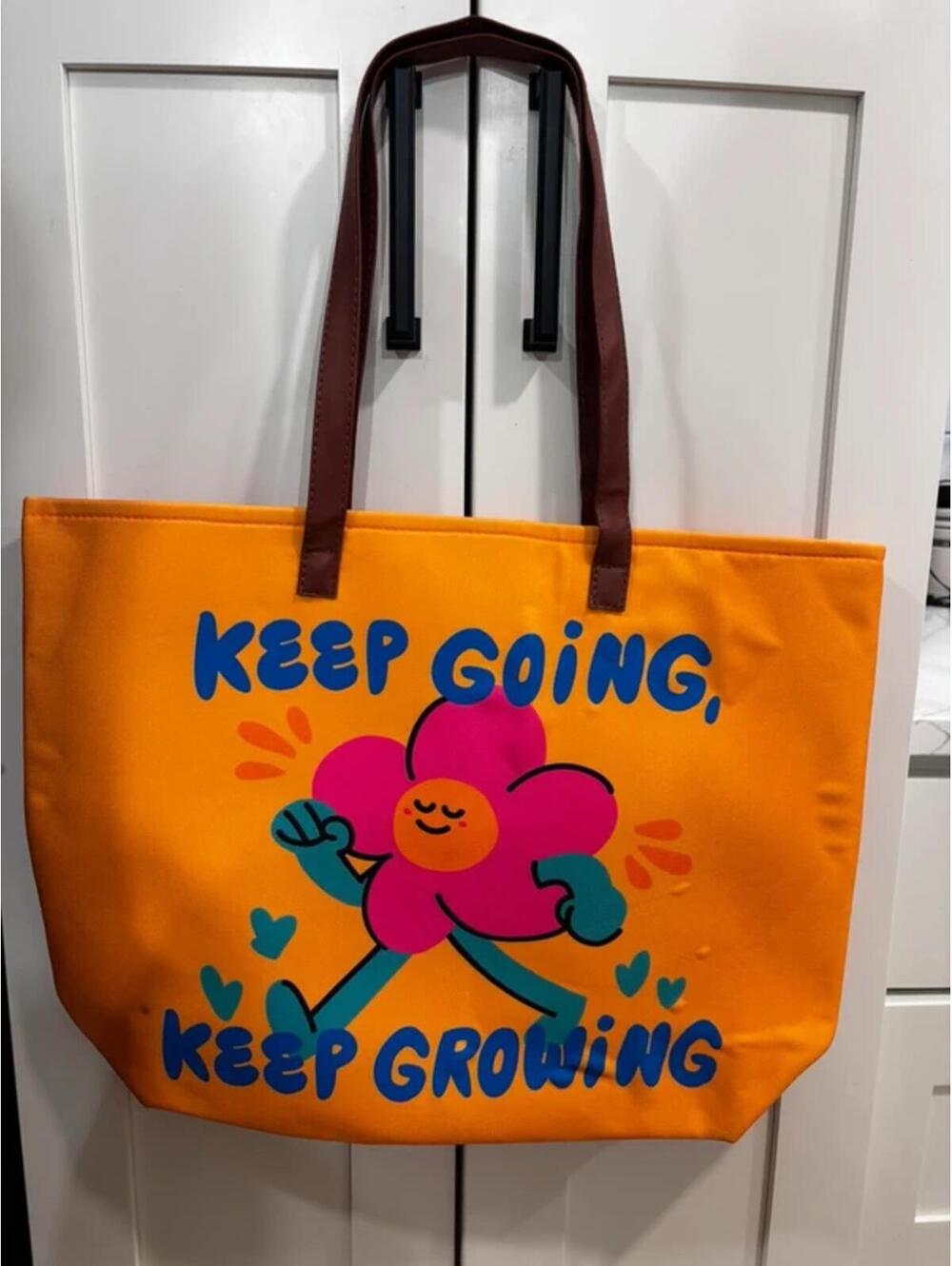 Motivational Tote Bag “Keep Going Keep Growing” Large Canvas Style Shoulder Bag
